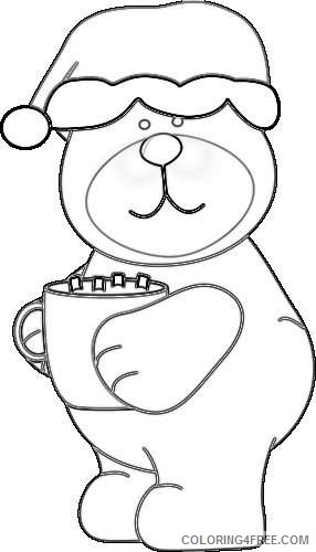 cocoa brown bear in a santa hat drinking a cup of cocoa enjUaj coloring