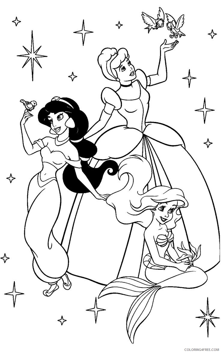 disney princesses coloring pages jamine ariel cinderella Coloring4free ...