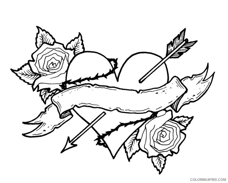 Heart Coloring Pages Arrow And Roses Coloring4free Coloring4free Com