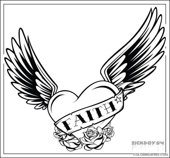 heart with wings coloring pages and banner Coloring4free ...