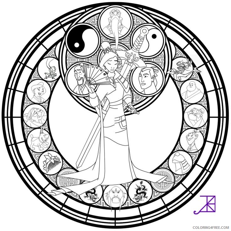 Stained Glass Coloring Pages Disney Mulan Coloring4free Coloring4free Com