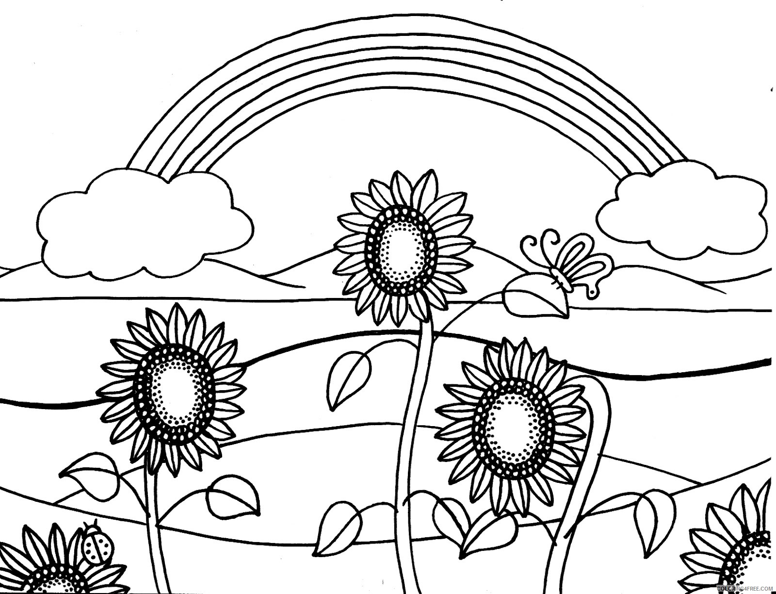 sunflower-coloring-pages-with-rainbow-coloring4free-coloring4free