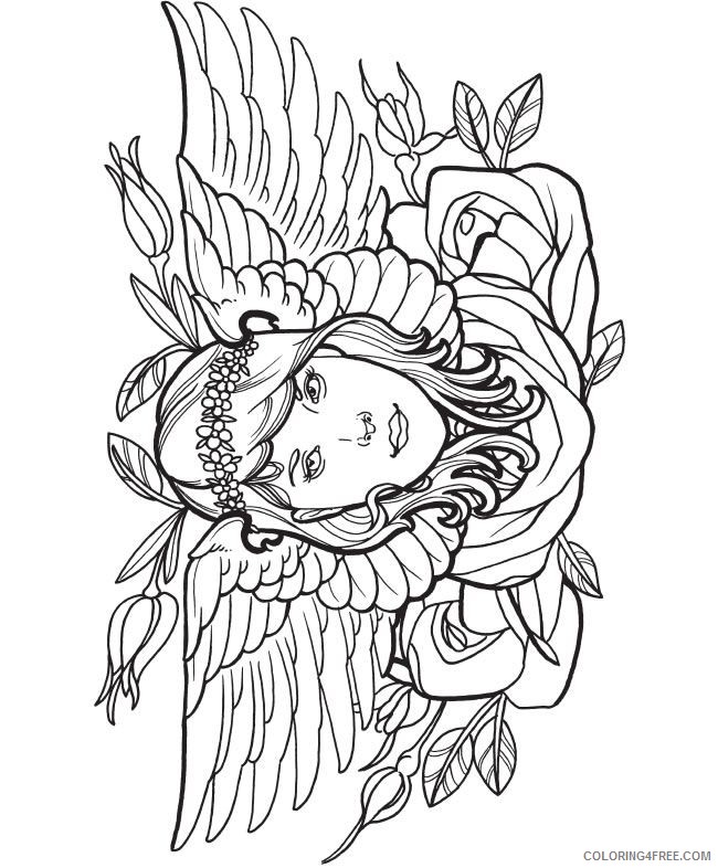 tattoo coloring pages girl with wings and rose Coloring4free ...