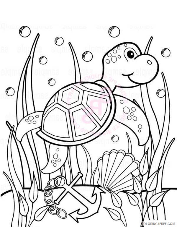 Under The Sea Coloring Pages Sea Turtle Anchor Seaweeds Coloring4free Coloring4free Com