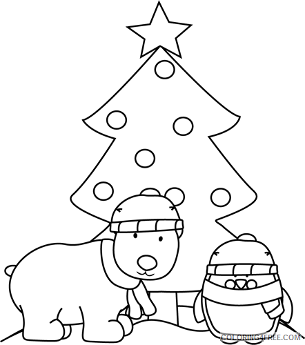 black and white polar bear penguin and christmas tree 8K2pcJ coloring