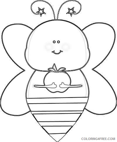 blue star bee with an apple cute picture 8JUK36 coloring