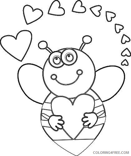 cartoon valentine s day bee and hearts VwipIZ coloring