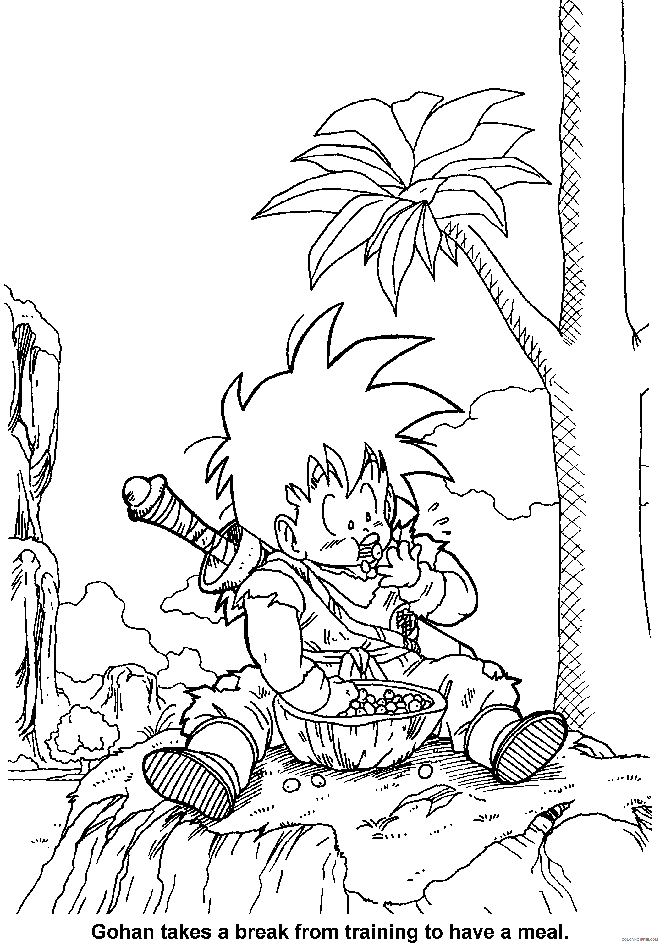 070 dragon ball z gohan takes a break from training to have a meal Printable Coloring4free