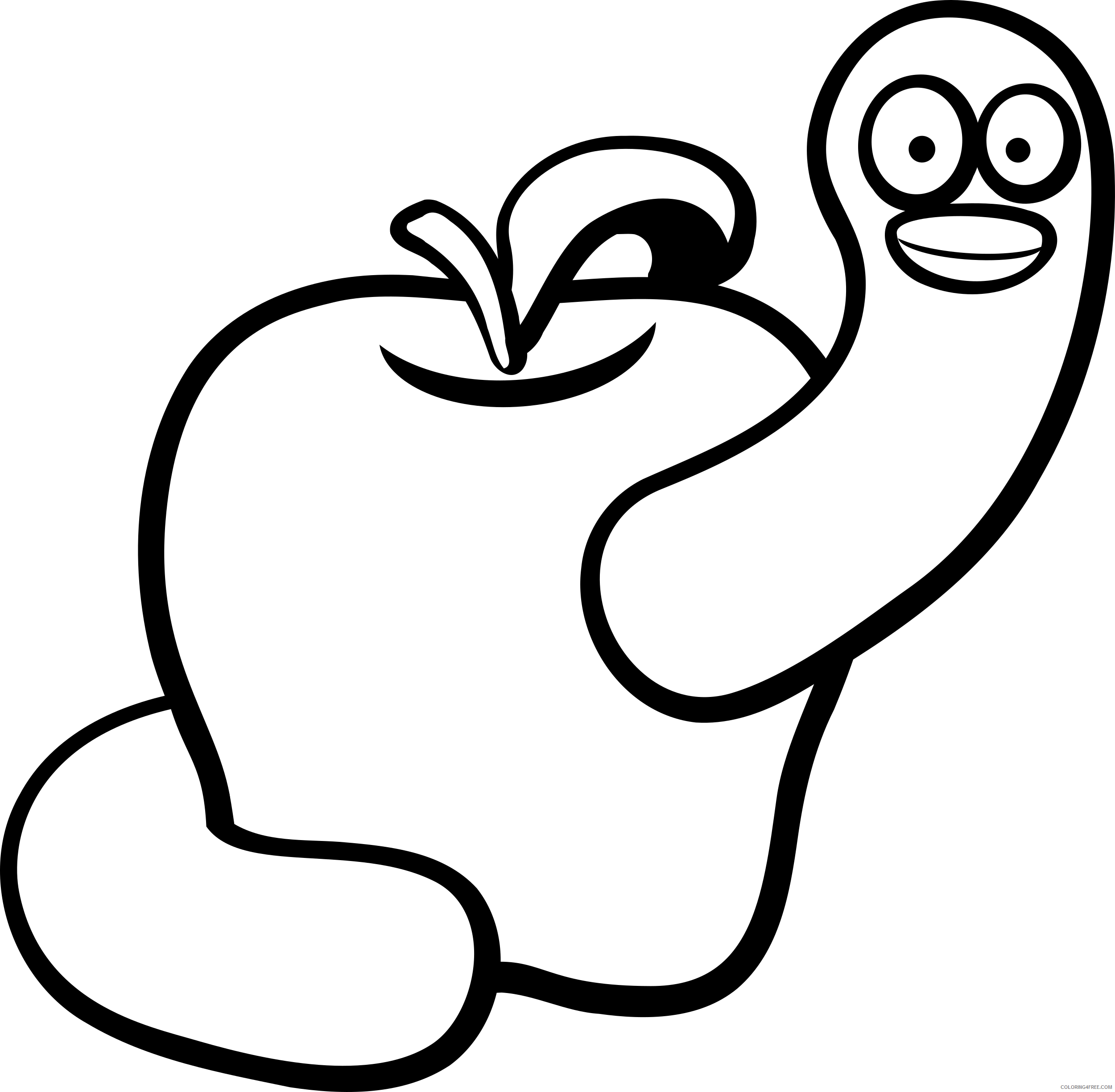 Apple with Worm Coloring Pages aj apple worm 2 Printable Coloring4free