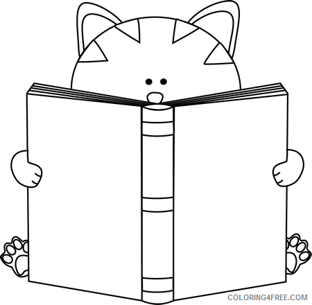 Black and White Cat Coloring Pages cat reading Printable Coloring4free