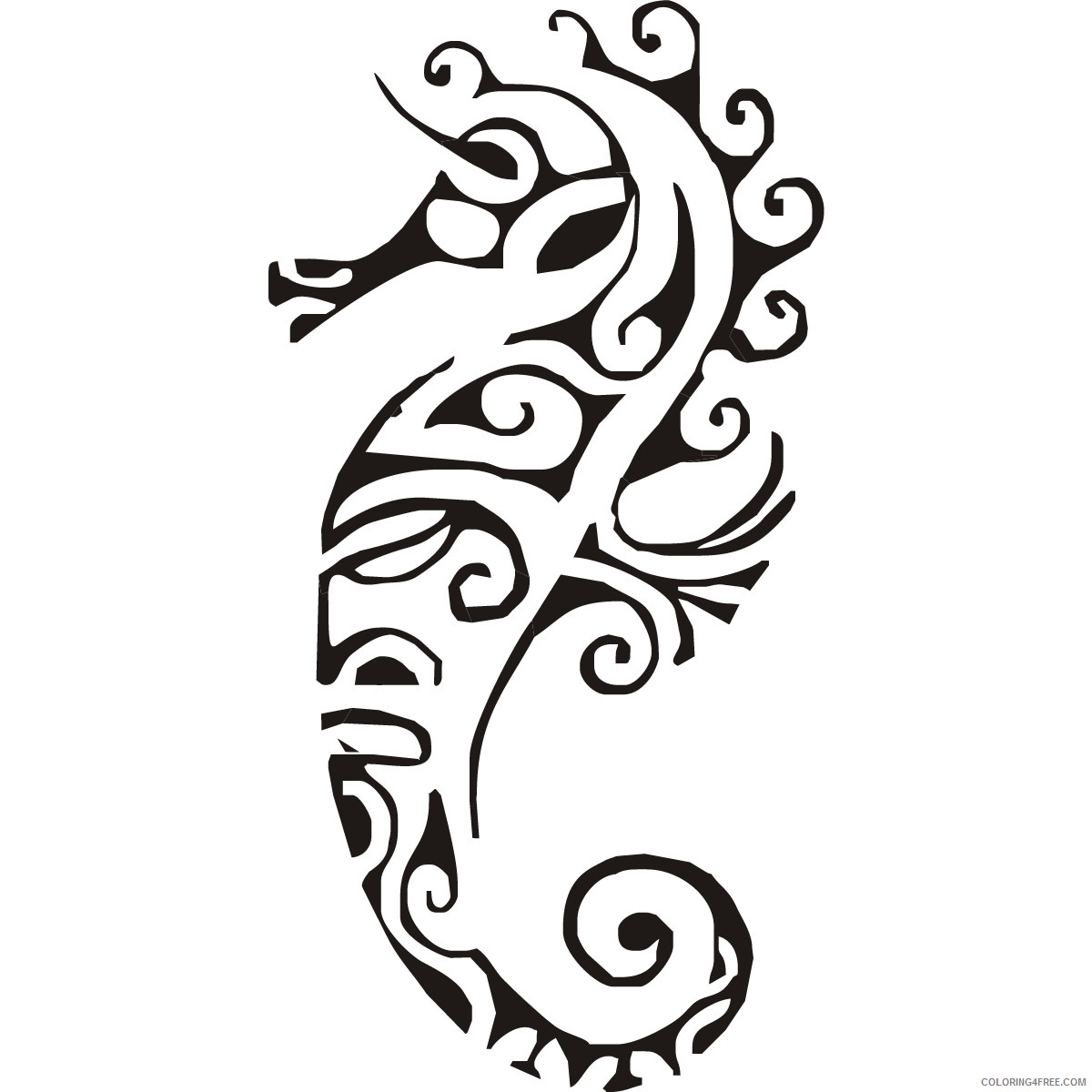 Black and White Seahorse Coloring Pages deco sea horse under the Printable Coloring4free