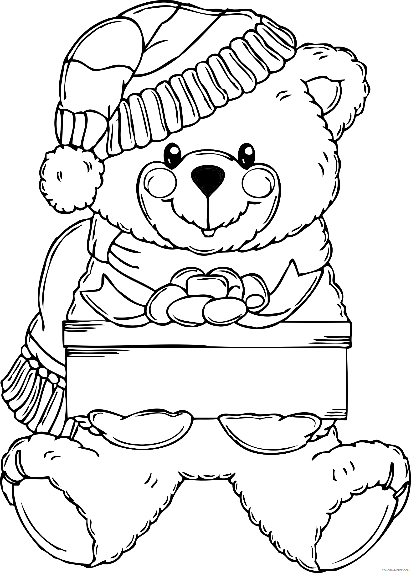 Christmas Bear Coloring Pages christmas bear wih present black Printable Coloring4free