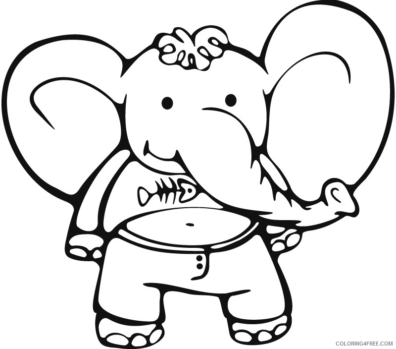 Elephant Outline Coloring Pages ear for kids big Printable Coloring4free