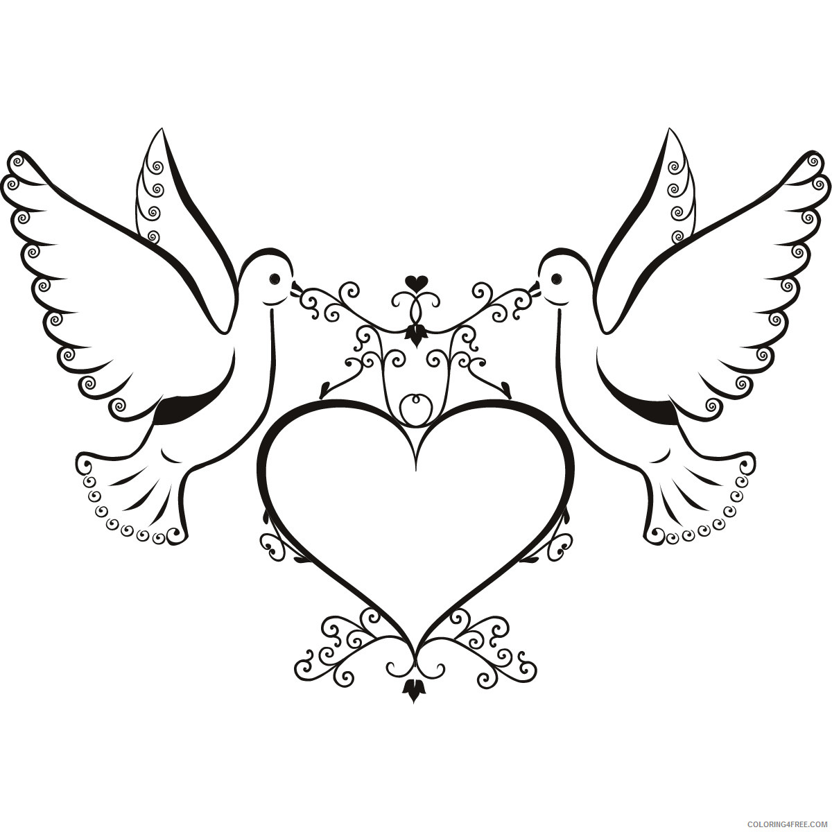Love Doves Coloring Pages doves and love heart wall Printable Coloring4free