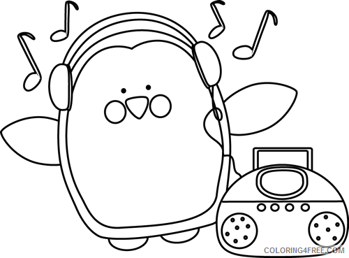 Penguin Outline Coloring Pages penguin listening Printable Coloring4free