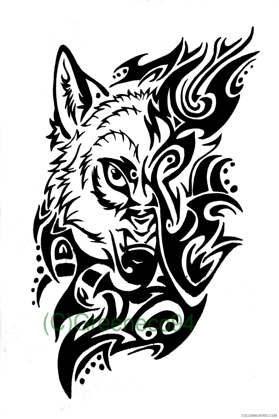Tribal Wolf Coloring Pages tribal wolf and heart 8wxW0H Printable Coloring4free