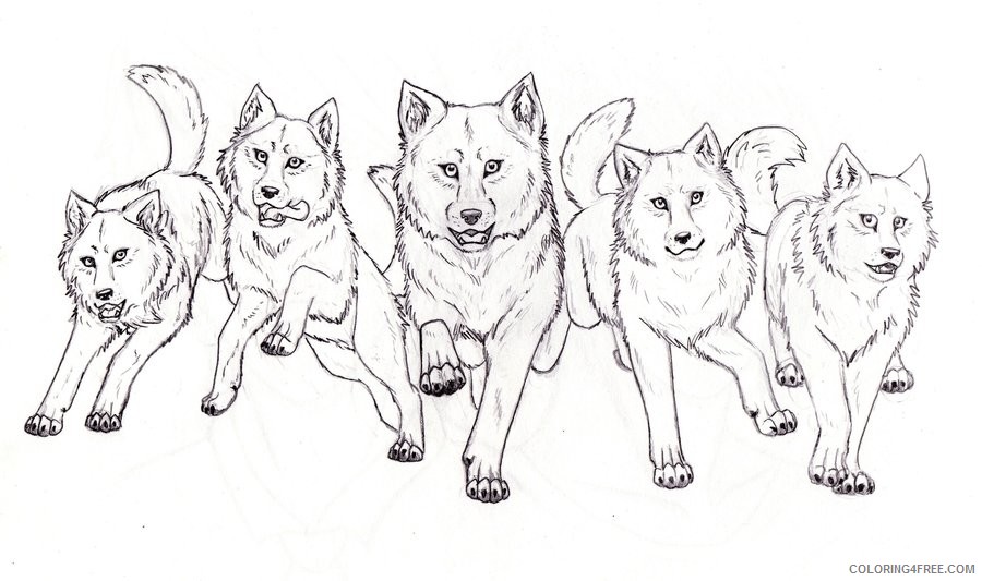 Wolf Pack Coloring Pages pack of wolf clip art Printable Coloring4free ...