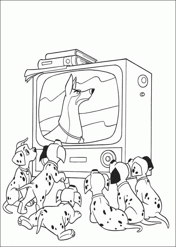 101 Dalmatians Coloring Pages Cartoons 101 dalmatians watching tv Printable 2020 41 Coloring4free