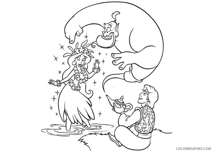 Aladdin Coloring Pages Cartoons Aladdin Jasmine and Genie Printable 2020 0328 Coloring4free
