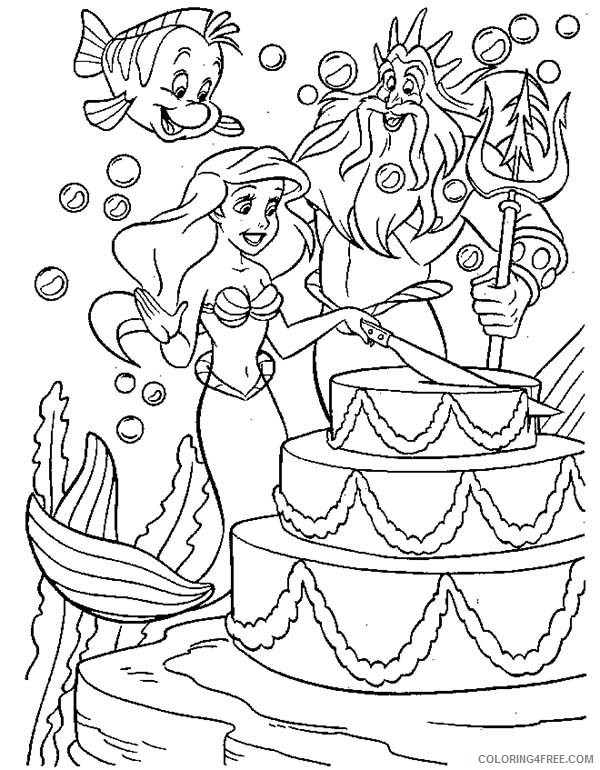 Ariel the Little Mermaid Coloring Pages Cartoons Ariel Cutting Birthday Cake for King Triton Printable 2020 0562 Coloring4free