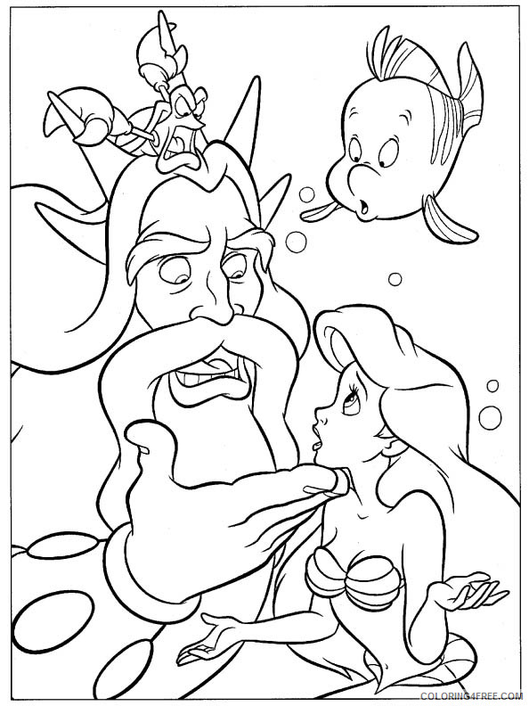 Ariel the Little Mermaid Coloring Pages Cartoons Ariel Flounder and King Triton Printable 2020 0569 Coloring4free