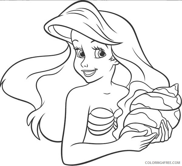 Ariel the Little Mermaid Coloring Pages Cartoons Ariel Holding Big Shell Printable 2020 0570 Coloring4free
