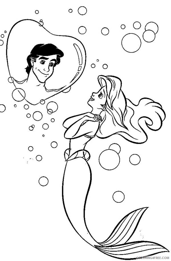 Ariel the Little Mermaid Coloring Pages Cartoons Ariel Picturing Prince Eric on Buble Printable 2020 0575 Coloring4free