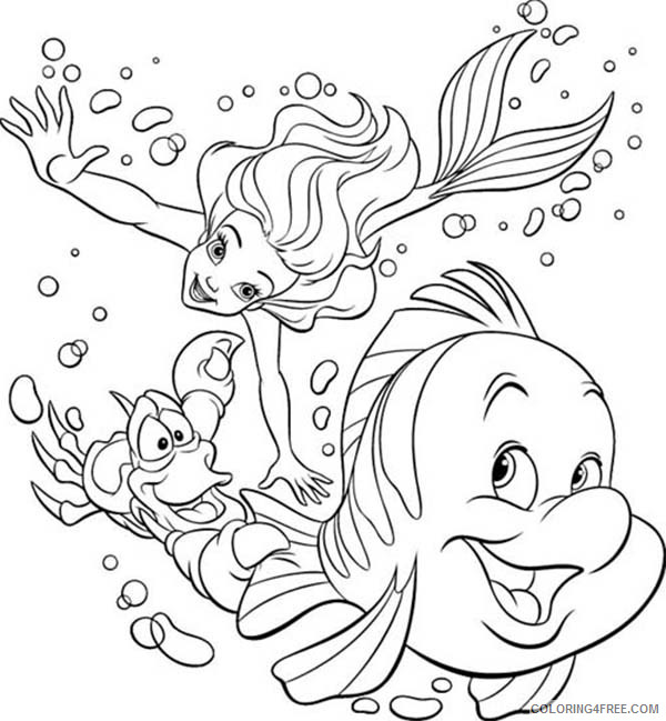 Download Ariel The Little Mermaid Coloring Pages Cartoons Ariel Sebastian And Flounder Swim Race Printable 2020 0577 Coloring4free Coloring4free Com