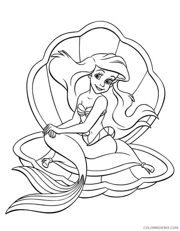 Ariel the Little Mermaid Coloring Pages Cartoons Ariel Sitting on Clam Throne Printable 2020 0578 Coloring4free