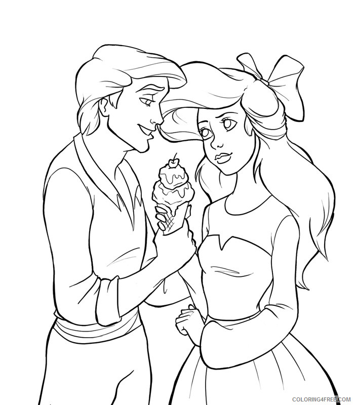 Ariel the Little Mermaid Coloring Pages Cartoons Ariel and Eric Printable 2020 0543 Coloring4free
