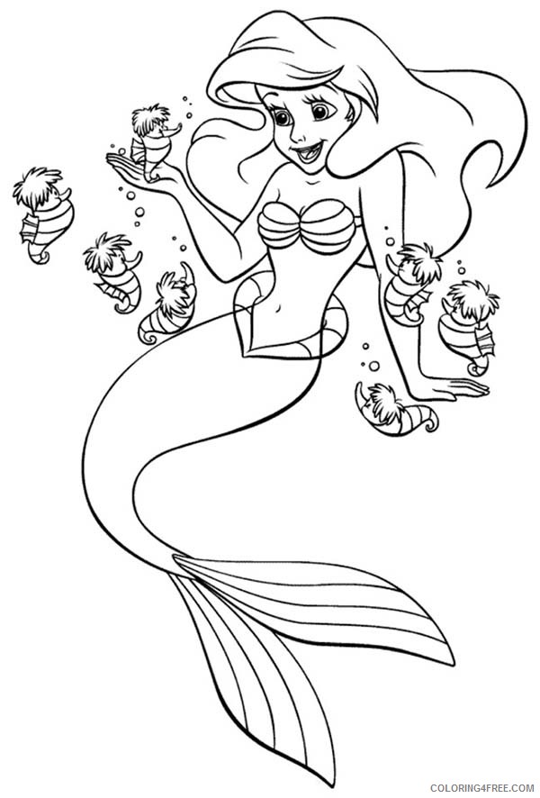 Ariel the Little Mermaid Coloring Pages Cartoons Ariel and Little Cute Sea Horse Printable 2020 0548 Coloring4free