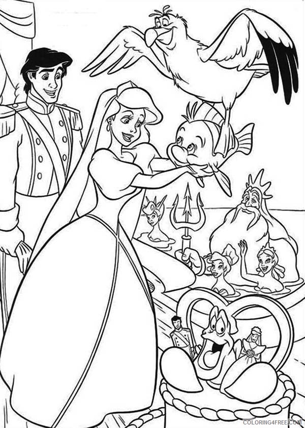Ariel the Little Mermaid Coloring Pages Cartoons Ariel and Prince Eric Wedding Day Printable 2020 0552 Coloring4free