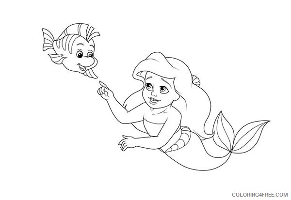 Ariel the Little Mermaid Coloring Pages Cartoons Little Ariel and Baby Flounder Printable 2020 0595 Coloring4free