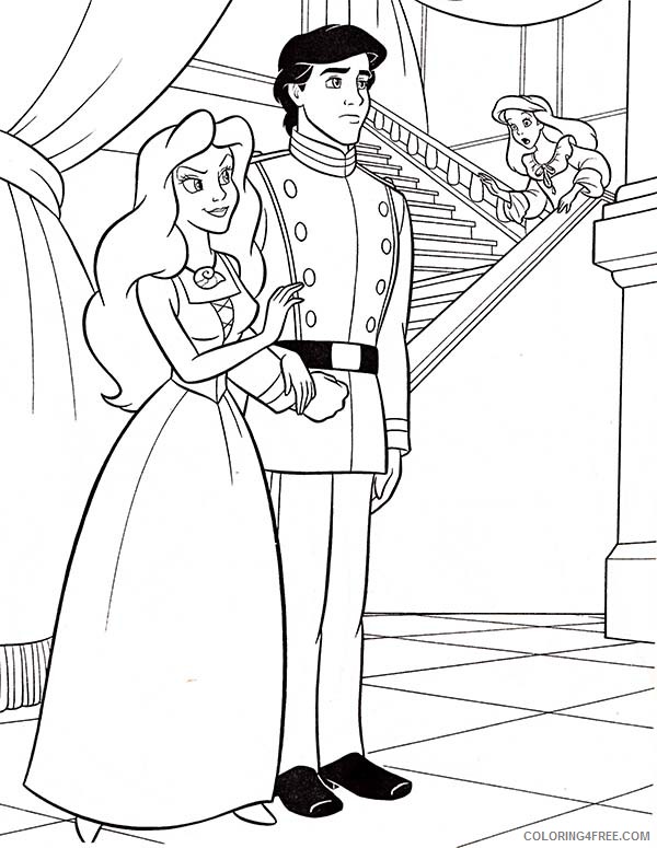 Ariel the Little Mermaid Coloring Pages Cartoons Walt Disney Ariel and Prince Eric Printable 2020 0609 Coloring4free