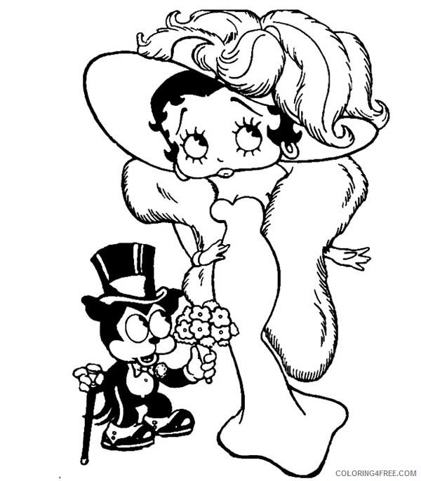 Betty Boop Coloring Pages Cartoons Bimbo Give Betty Boop a Bouquet of Flower Printable 2020 1355 Coloring4free