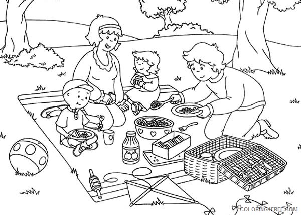 Caillou Coloring Pages Cartoons Caillou Family Open Their Picnic Food Printable 2020 1499 Coloring4free