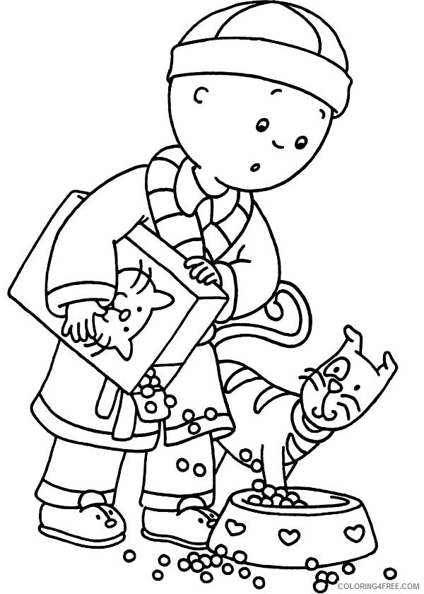 Caillou Coloring Pages Cartoons Caillou Feed Gilbert with Cat Food Printable 2020 1500 Coloring4free