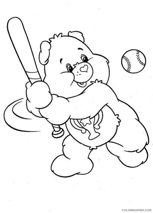 Care Bears Coloring Pages Cartoons Champ Bear Hit Home Run in Baseball League in Care Bear Printable 2020 1606 Coloring4free