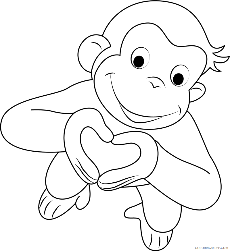 Curious George Coloring Pages Cartoons Curious George Heart Printable 2020 1924 Coloring4free