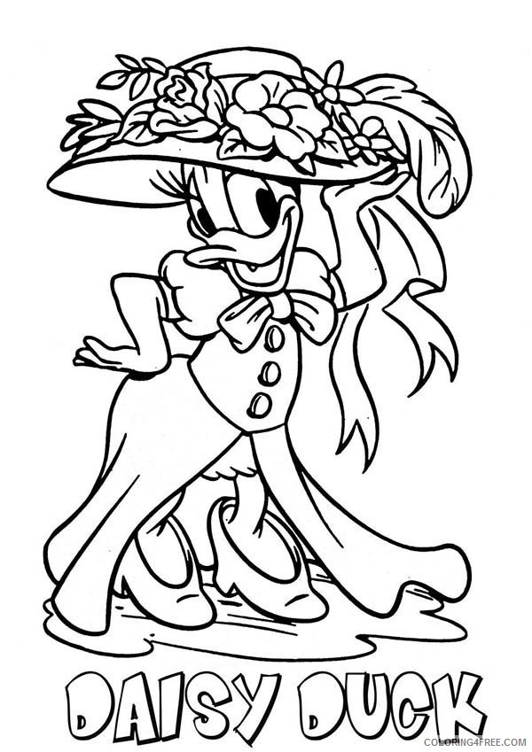 Daisy Duck Coloring Pages Cartoons Daisy Duck Wearing Beautiful Floral Theme Hat Printable 2020 2013 Coloring4free