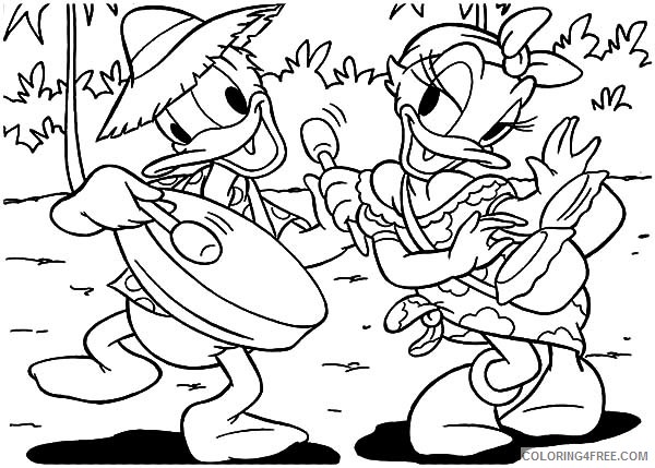 Daisy Duck Coloring Pages Cartoons Donald and Daisy Duck Playing Hawaii Music Printable 2020 2021 Coloring4free