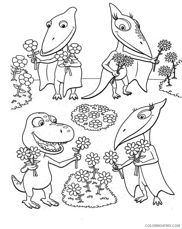 Dinosaur Train Coloring Pages Cartoons All Dinosaurus Train Characters Pick Flowers Printable 2020 2166 Coloring4free