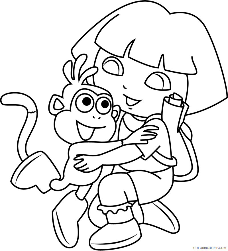 Dora the Explorer Coloring Pages Cartoons 1531187806_dora hugging monkey a4 Printable 2020 2613 Coloring4free
