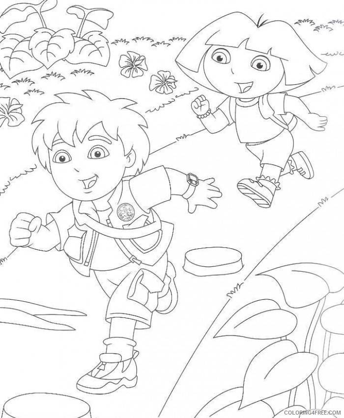 Dora the Explorer Coloring Pages Cartoons Diego and Dora Running Printable 2020 2639 Coloring4free