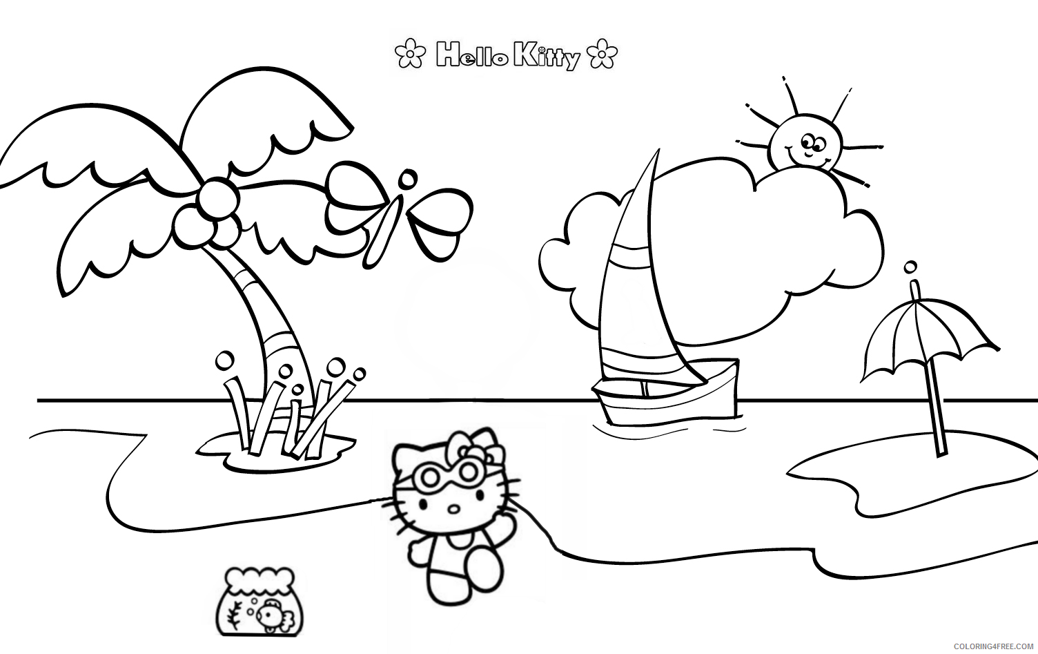 Hello Kitty Coloring Pages Cartoons Hello Kitty Beach Scene Printable 2020 3222 Coloring4free