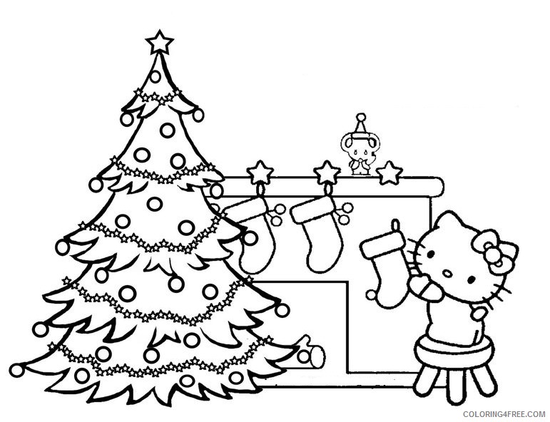 Hello Kitty Coloring Pages Cartoons Hello Kitty Decorating for Christmas Printable 2020 3292 Coloring4free
