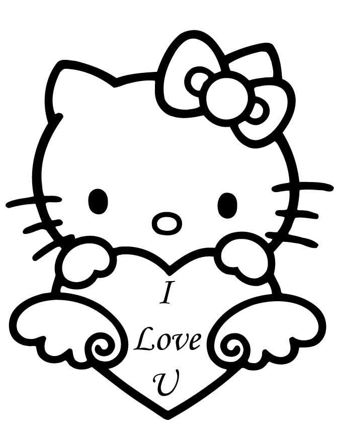 Hello Kitty Coloring Pages Cartoons Valentine I love u Kitty Printable 2020 3315 Coloring4free