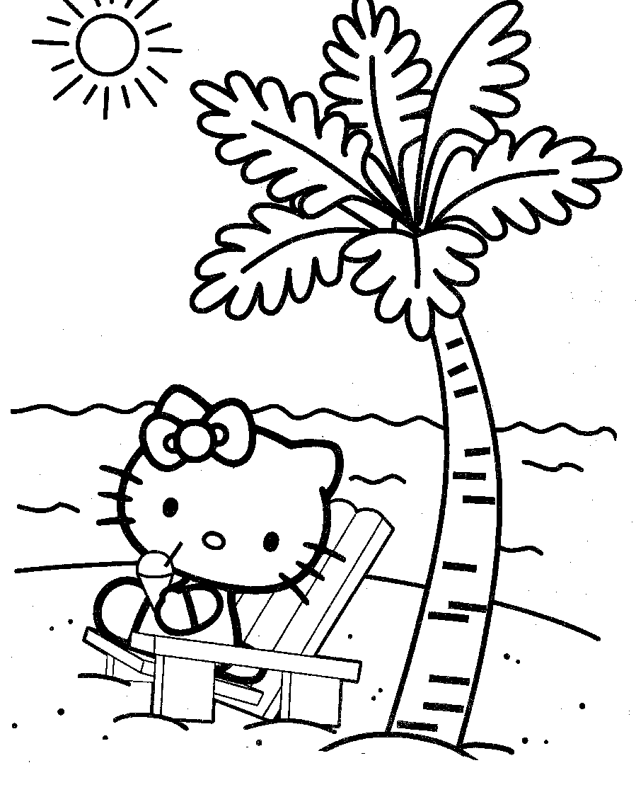 Hello Kitty Coloring Pages Cartoons hello kitty at the beach Printable 2020 3202 Coloring4free