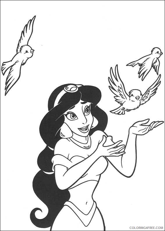 Jasmine Coloring Pages Cartoons 1533350711_jasmine playing with birds a4 Printable 2020 3477 Coloring4free