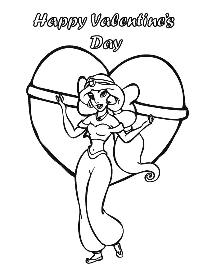 Jasmine Coloring Pages Cartoons Happy Valentines Day Princess Jasmine Printable 2020 3488 Coloring4free